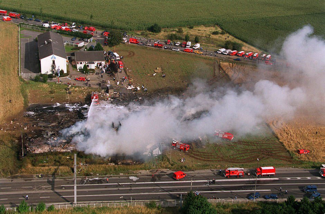 The crash site of Air France 4590. Four people on the ground were killed, along with the all 109 passengers and crew on the Concorde. (Author unknown)